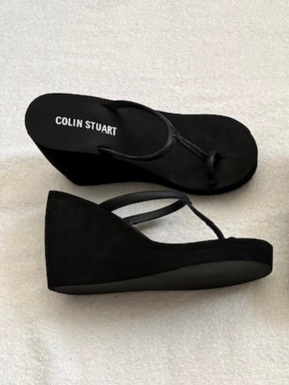 2 Pair VS Colin Stuart Platform Wedge Flip Flops Size 6 Black Tan - Picture 7 of 15